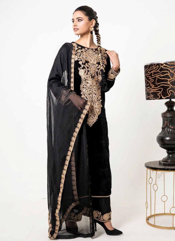 Buy Black Velvet Palazzo Suit Set in UK Style ID DPC 7571 Diya