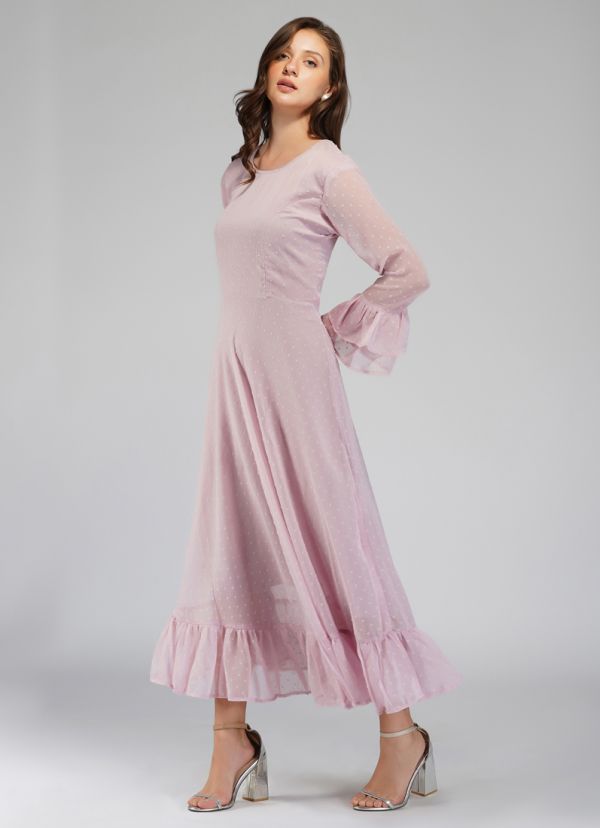 Buy Dobby Pink Bias Cut Dress in UK - Style ID: DR-483 - Diya