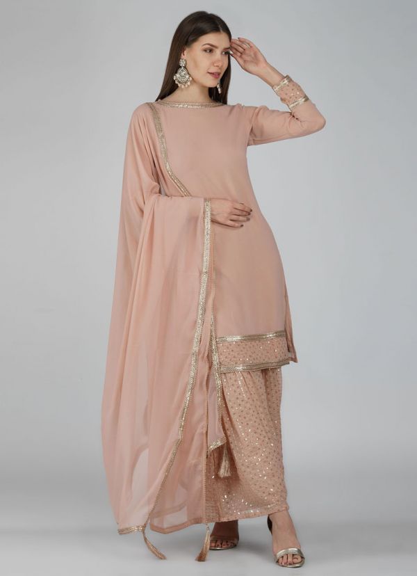 Buy Pink Georgette Embroidered Gharara Suit Set in UK - Style ID