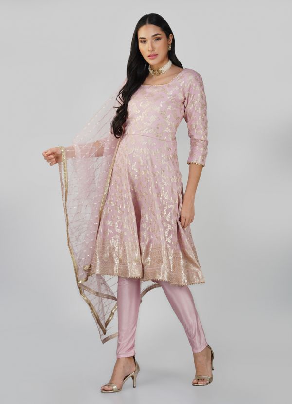 Buy Light Pink Silk Jacquard Peplum Suit Set in UK Style ID LS 7337 Diya