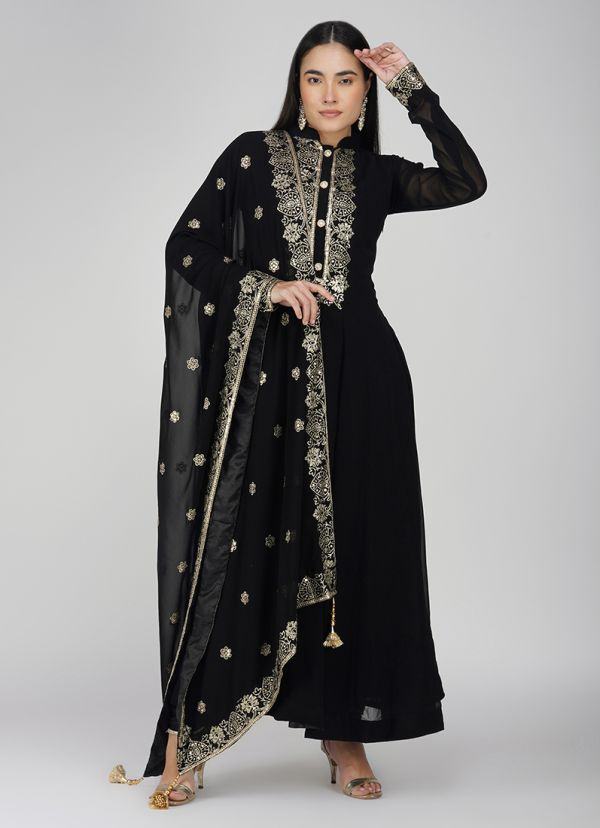 Buy Black Georgette Anarkali Pajami Suit in UK Style ID LS 7649 Diya