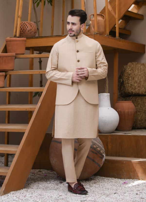 Buy Beige Men s Embroidered Waistcoat in UK Style ID MJ 2086 Diya