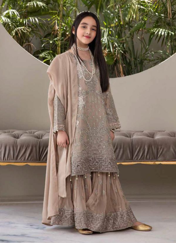 Buy Girls Mouse Brown Embroidered Chiffon Gharara Set in UK Style ID PKS 150 Diya