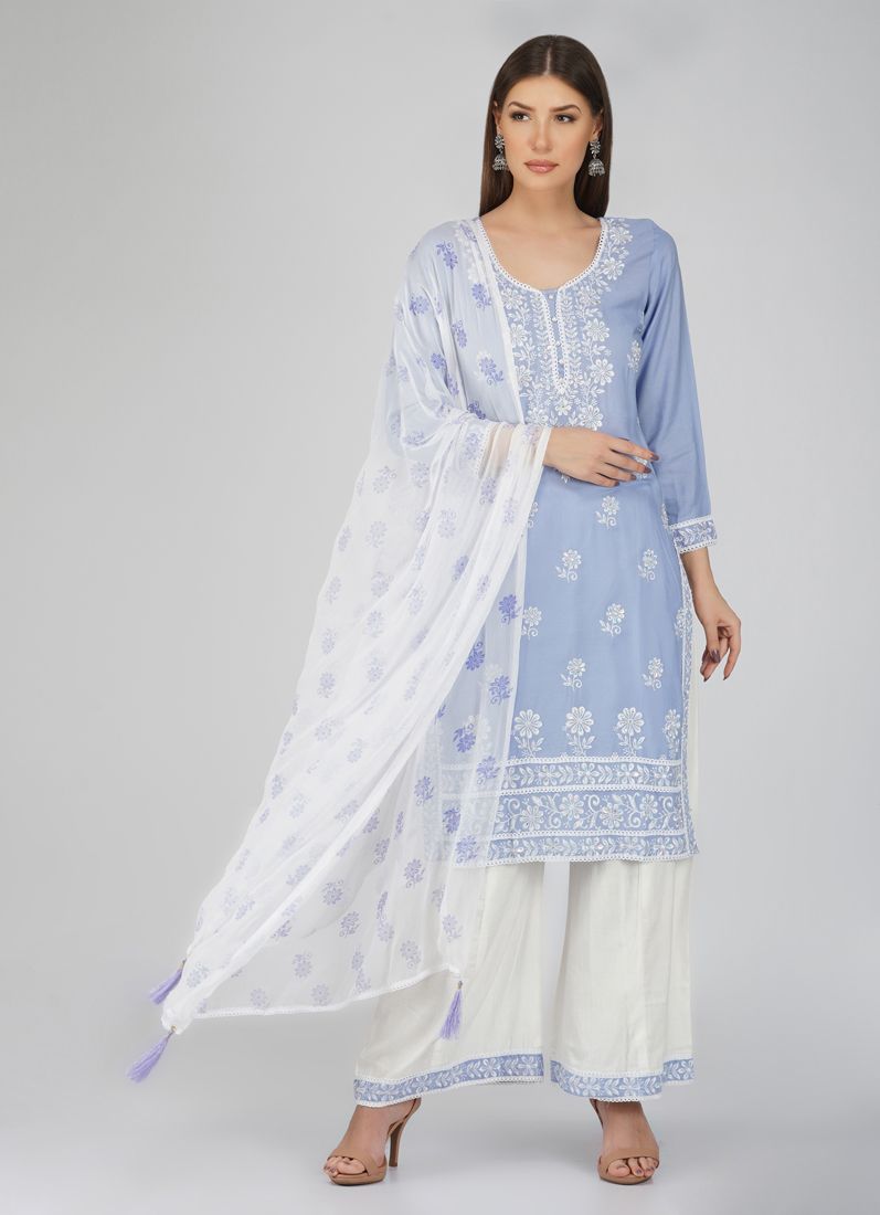 Buy Lilac Rayon Chikankari Embroidered Suit Set in UK - Style ID: LS ...