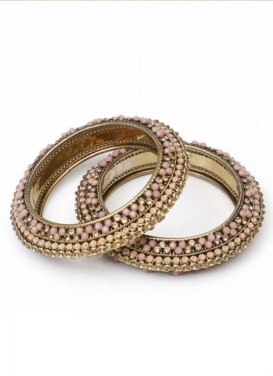 Peach stonework bangle set