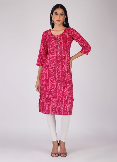 Buy Pink Cotton Bandhani Kurti