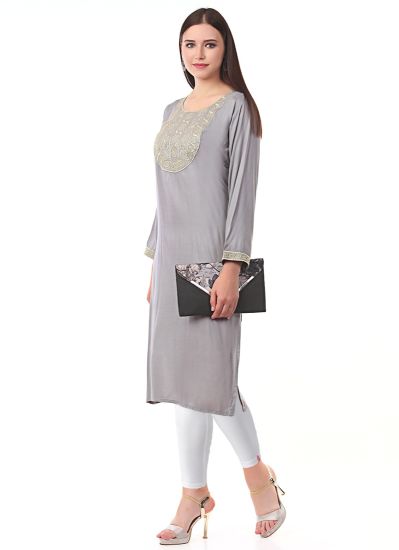 Grey Rayon Kurti Top