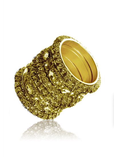 Gold Intricate Diamonte Bangle Set