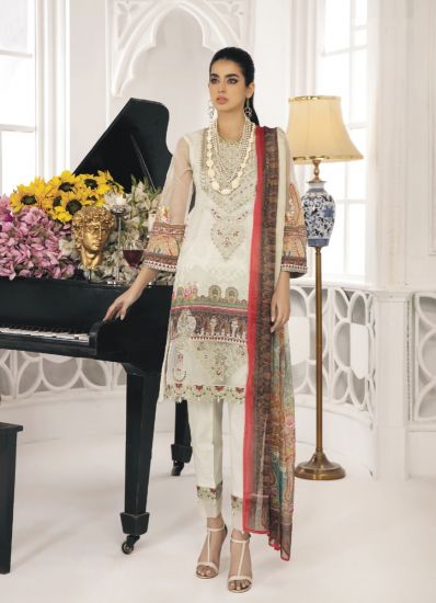 White Embroidered A-Line With Side Slit Suit Set