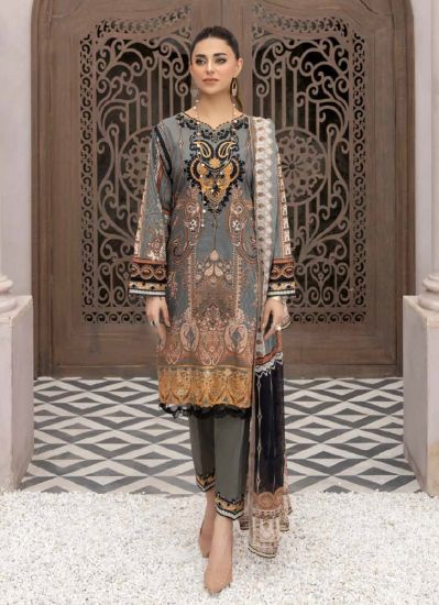Grey Embroidered Straight Cut Suit Set