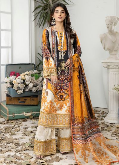 Orange Shamooz Silk A-Line Pakistani Suit With Trouser & Dupatta