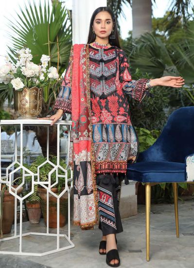 Buy Black Shift Printed Suit With Trouser & Dupatta