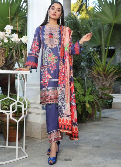 Buy Purple-Orange Shift Style Printed Suit With Trouser & Dupatta