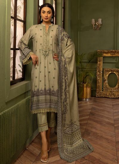 Green All Over Embroidery A-Line Suit Set