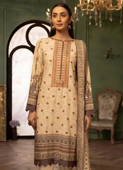 Cream All Over Embroidery Straight Cut Suit Set