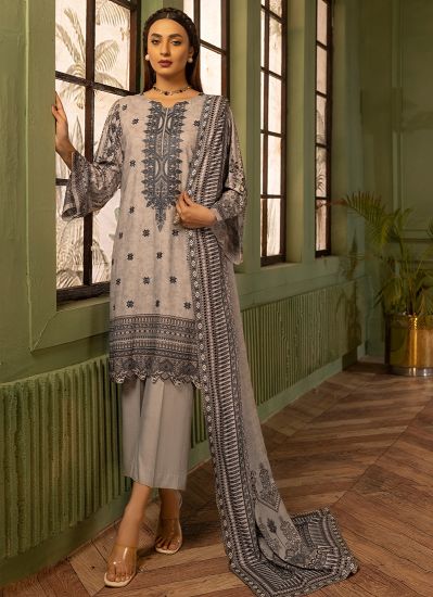 Grey All Over Embroidery Shift Style Suit Set
