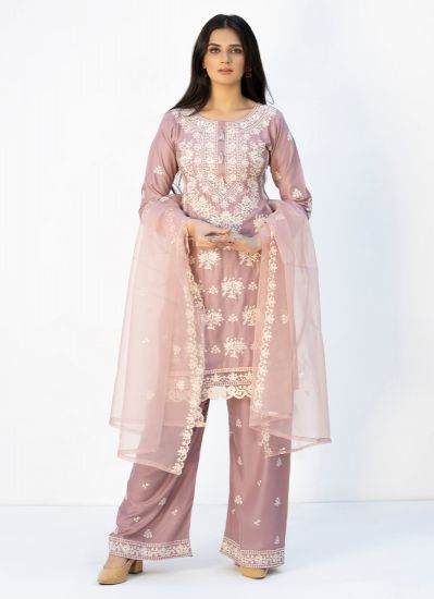 Pink Linen Heavy Embroidered Suit Set