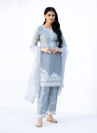 Grey Heavy Embroidered Suit Set