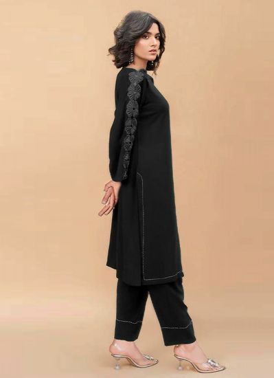 Black Linen Chiffon Dupatta Suit Set
