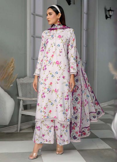 Off-White Linen Digital Printed Chiffon Dupatta Suit Set
