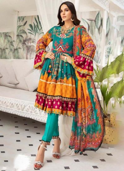 Buy Teal Linen Peplum Style Embroidered Suit Set