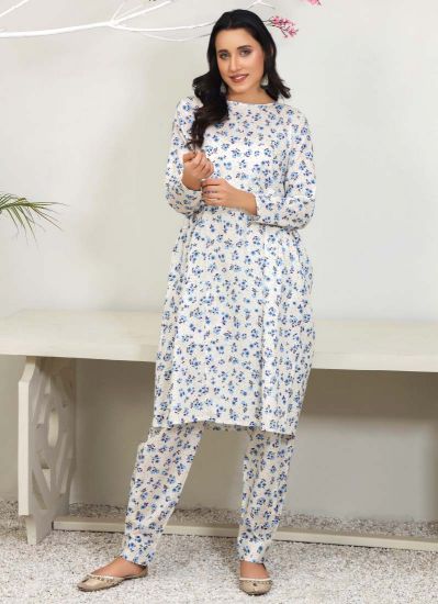 White Floral Printed Lawn Co-ord Set