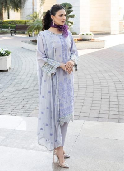 Buy Lavendar Shift Style Lawn Printed Embroidered Suit Set