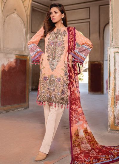 Buy Peach Gold Zari Embroidered Shift Suit Set