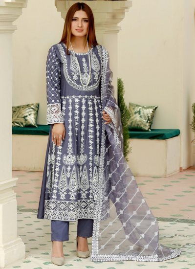 Buy Grey Embroidered A-Line Suit set in UK - Style ID: DPC-7359 - Diya