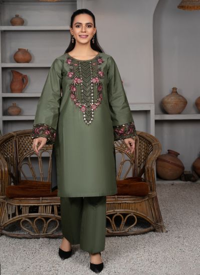 Green Viscose Shift Embroidered Co-ord Set