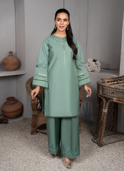 Green Viscose Embroidered Co-ord Set