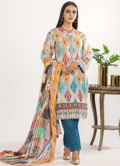 Multicolour Shift Cut Lawn Digital Printed Suit Set