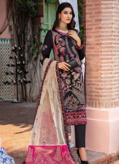 Black Lawn Embroidered Straight Cut Suit Set