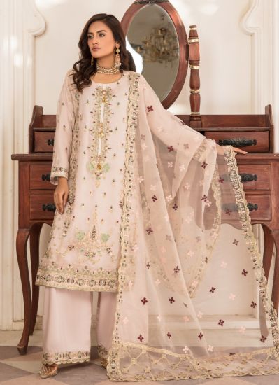 Buy Ivory Straight Cut Hand Work Embroidered Suit Set