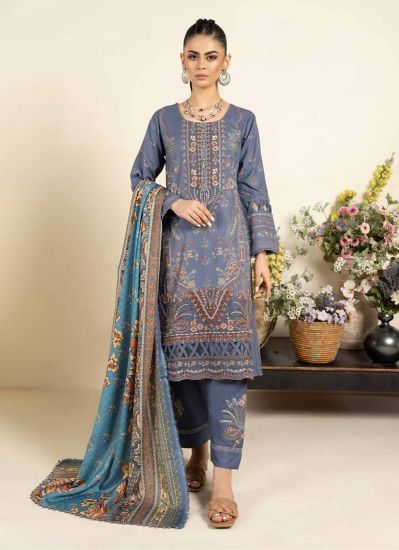 Grey-Blue Dhanak Pashmina Shawl Suit Set