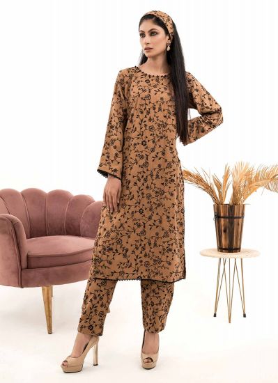Light Brown Dhanak Embroidered Co-ord Set