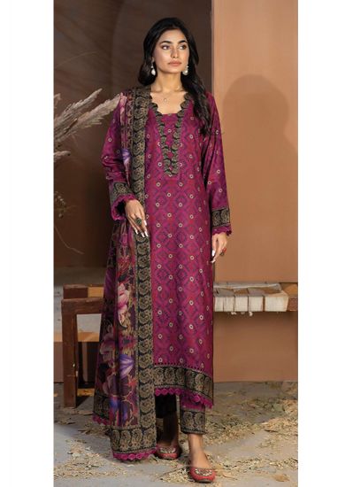 Magenta A-Line Suit With Digital Printed Shawl