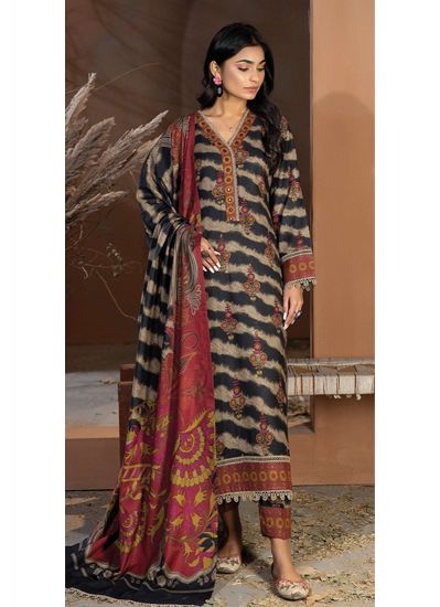 Brown Straight Cut Suit With Digital Printed Shawl