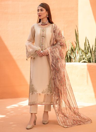 Beige Hand Work Embroidered Lawn Suit Set