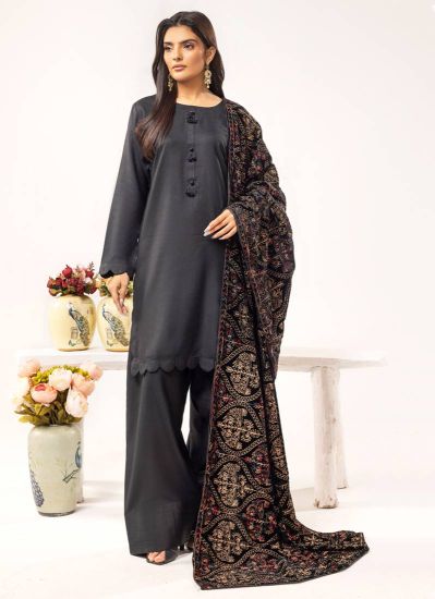 Black Velvet Embroidery Shawl Suit Set