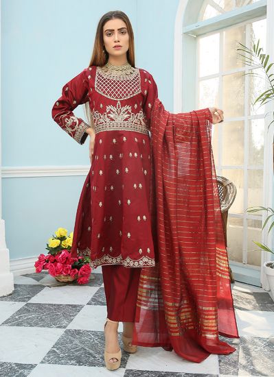 Buy Chic Maroon Pakistani Suit in UK - Style ID: DPS-1010 - Diya