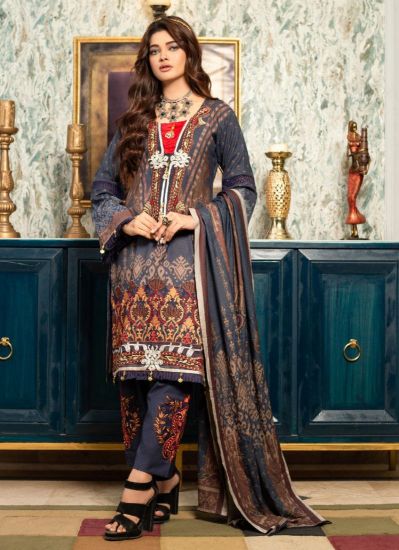 Buy Blue Shift Style Pakistani Suit with Trouser & Dupatta