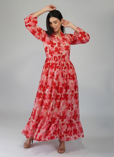 Buy Red Georgette Floral Printed Indian Dress - DR-493 | Diya Online