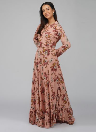 Buy Peach Moss Crepe Indian Dress
