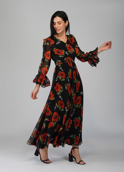 Buy Black Georgette Floral Indian Dress