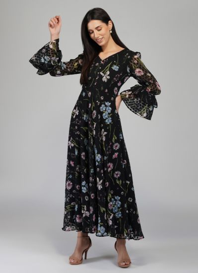 Buy Black Georgette Floral Indian Dress