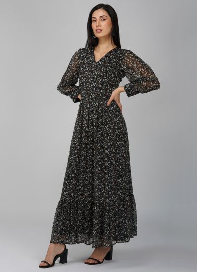 Buy Black Gerogette Indian Dress
