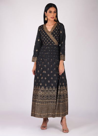Buy Black Rayon Anarkali Dress