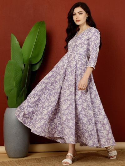 Lavender Rayon Printed Dress