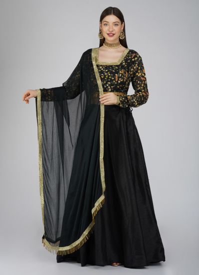 Black Georgette Foil Embroidered Lehenga Set